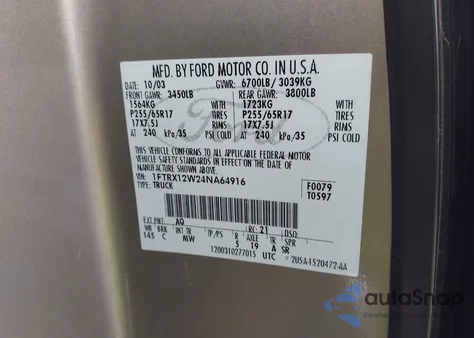 2004 Ford F-150 Stx/Xl/Xlt z USA, uszkodzony, nr VIN 1FTRX12W24NA64916